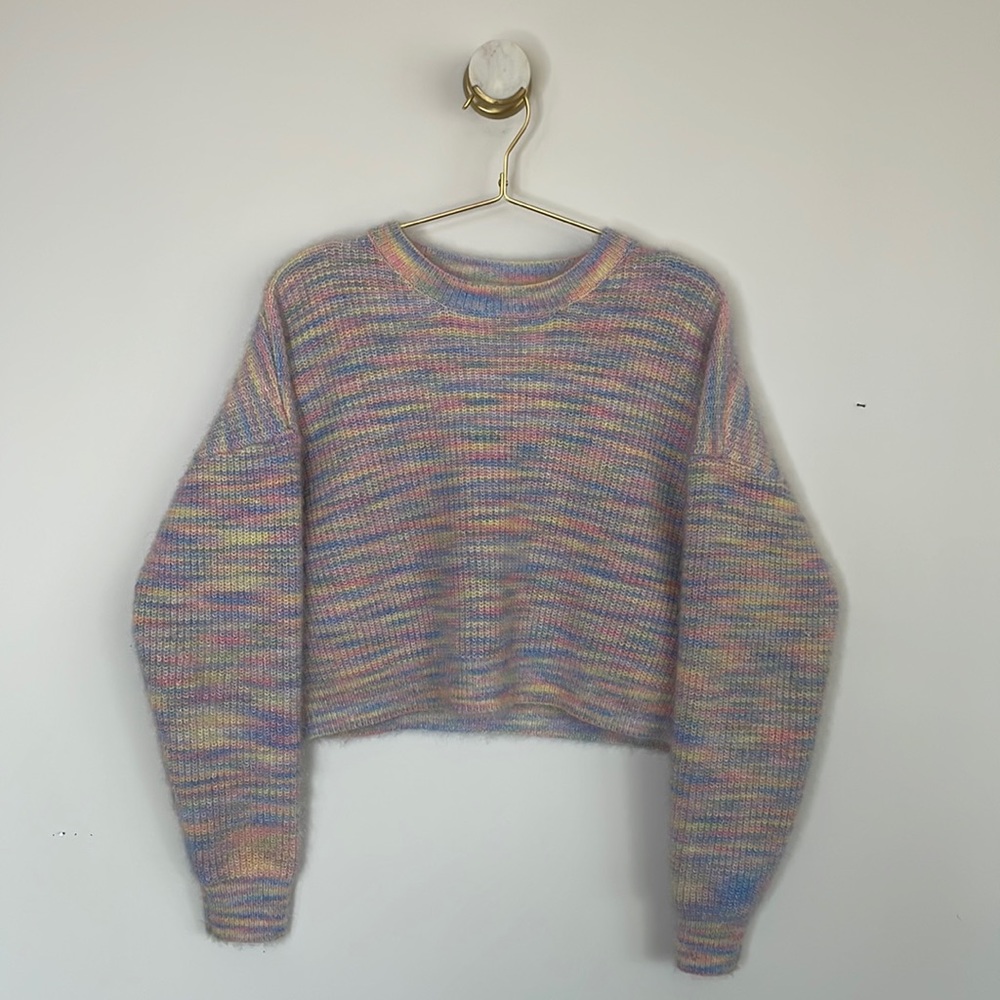 Sienna Sky SoftGirl Multicolored Pastel Space Dye Cropped Sweater (Medium)